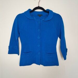 Semantiks Retro Blue Button Front 100% Merino Wool Knit Cardigan Sweater - S